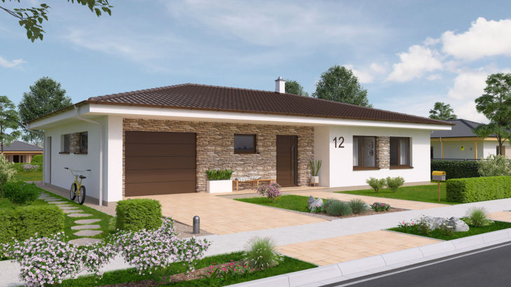 Проект одноэтажного дома с террасой и гаражом P120 - фото №1