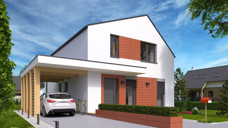 Проект мансардного дома с террасой и навесом S69 - фото №1