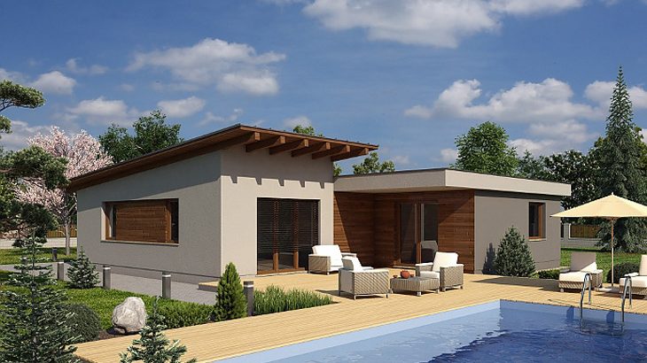 Проект одноэтажного дома с террасой P14 - фото №1