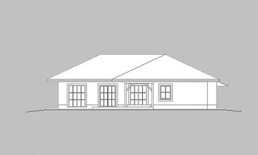 Фасад одноэтажного дома с террасой и гаражом P15 - вид сзади