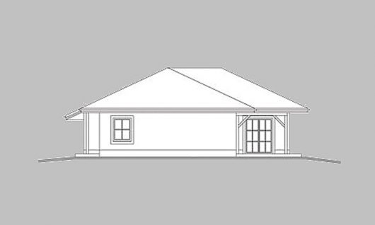 Фасад одноэтажного дома с террасой и гаражом P15 - вид слева