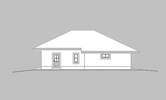 Фасад одноэтажного дома с террасой и гаражом P15 - вид справа
