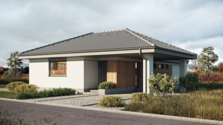 Проект одноэтажного дома с навесом P18 - фото №1