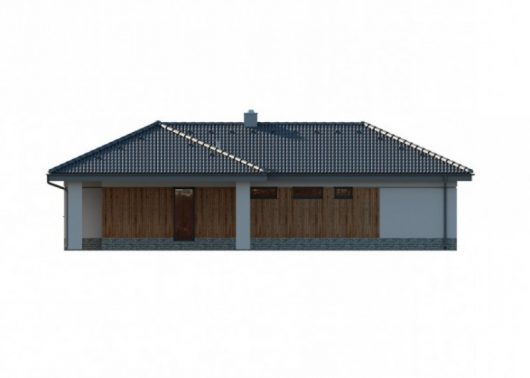 Фасад одноэтажного дома с навесом P18 - вид спереди