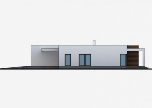 Фасад одноэтажного дома с террасой и гаражом P36 - вид справа