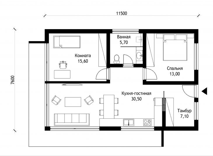 План этажа одноэтажного дома P63