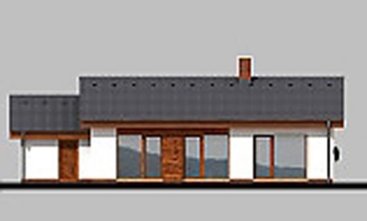 Фасад одноэтажного дома с террасой и гаражом P12 - вид сзади