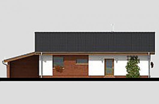 Фасад одноэтажного дома с террасой и навесом P08 - вид спереди