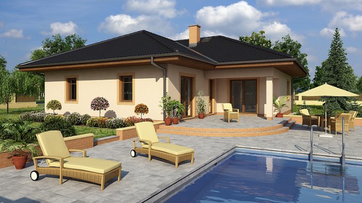 Проект одноэтажного дома с террасой и навесом P09 - фото №2