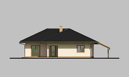 Фасад одноэтажного дома с террасой и навесом P09 - вид сзади