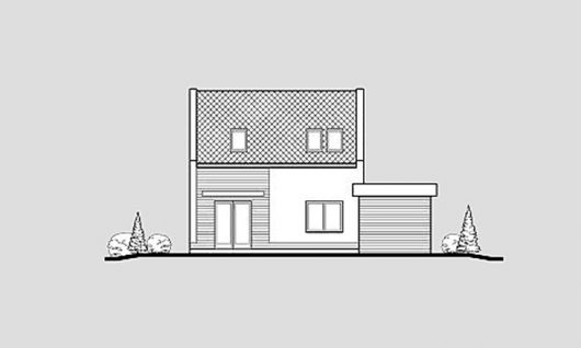 Фасад мансардного дома с террасой и гаражом S08 - вид сзади