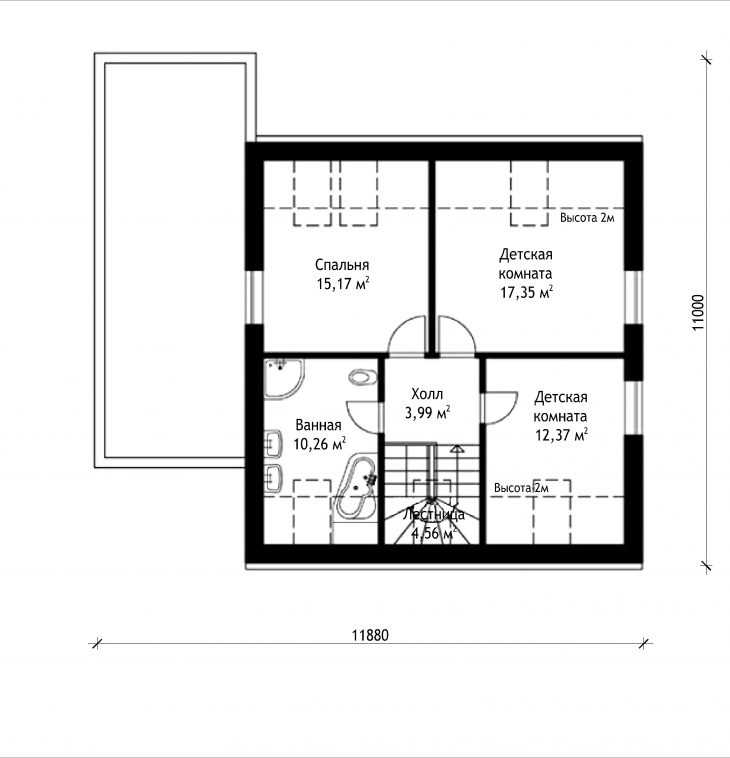 План 2 этажа мансардного дома с террасой и гаражом S08
