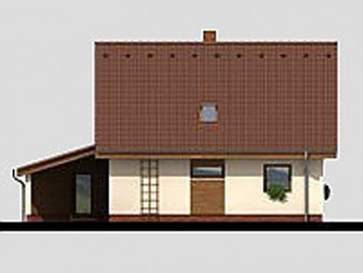Фасад мансардного дома с террасой и навесом S09 - вид спереди