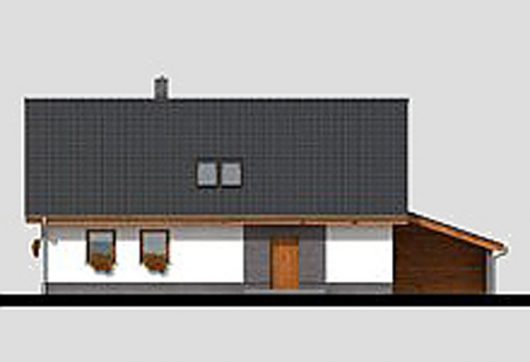 Фасад мансардного дома с террасой и навесом S18 - вид спереди