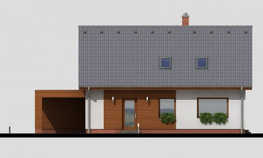 Фасад мансардного дома с террасой и гаражом S19 - вид спереди