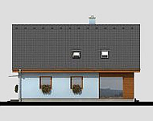 Фасад мансардного дома с террасой и гаражом S22 - вид слева