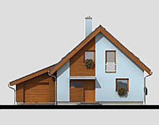 Фасад мансардного дома с террасой и гаражом S22 - вид спереди