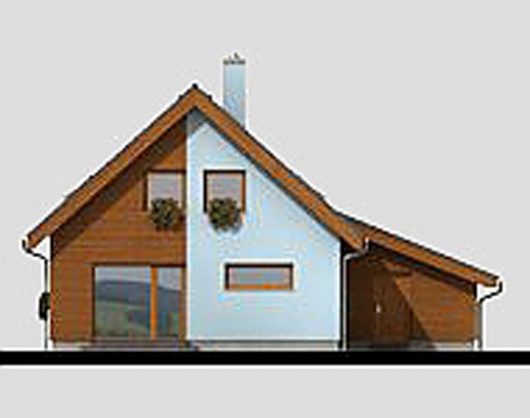 Фасад мансардного дома с террасой и гаражом S22 - вид сзади