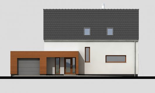 Фасад мансардного дома с террасой и гаражом S24 - вид спереди