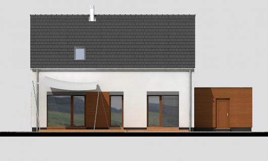 Фасад мансардного дома с террасой и гаражом S24 - вид сзади