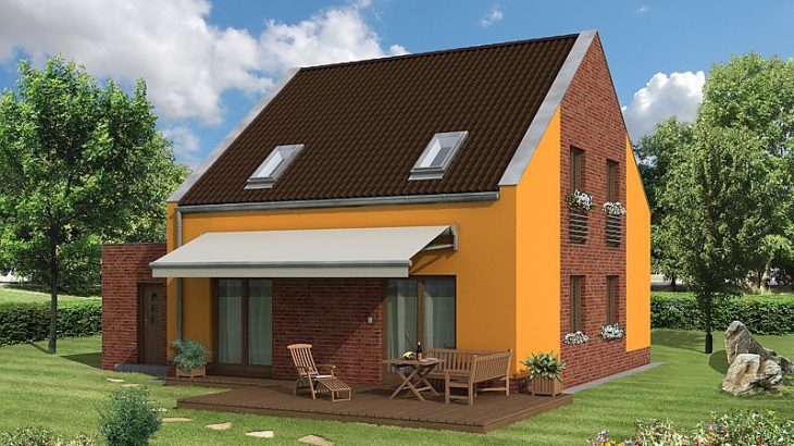 Проект мансардного дома с террасой и гаражом S26 - фото №1