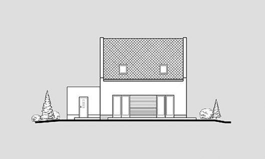 Фасад мансардного дома с террасой и гаражом S26 - вид сзади