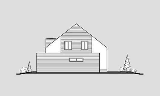 Фасад мансардного дома с террасой и гаражом S26 - вид справа