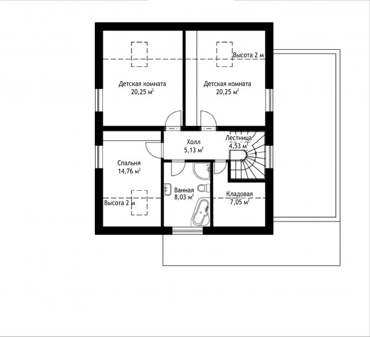 План 2 этажа мансардного дома с террасой и гаражом S26
