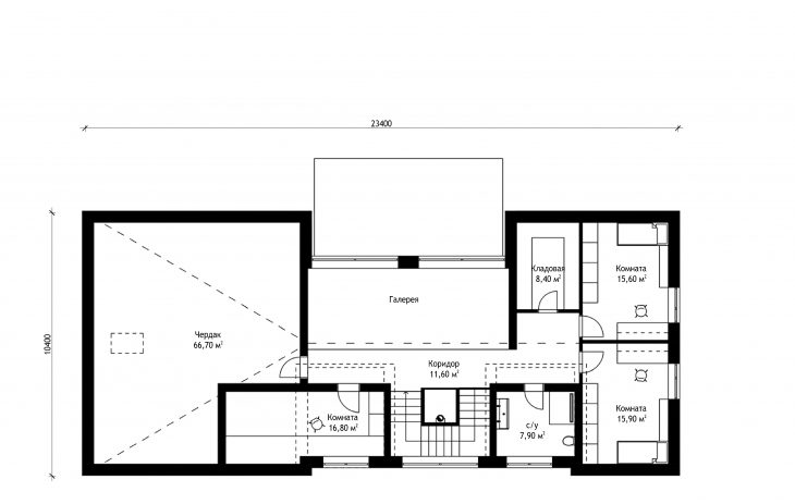План 2 этажа мансардного дома с террасой S27