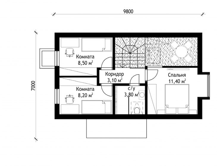 План 2 этажа мансардного дома S35