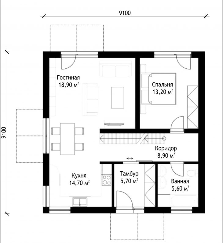 План 1 этажа мансардного дома S37