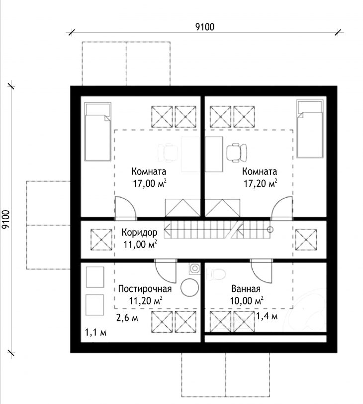 План 2 этажа мансардного дома S37