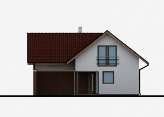 Фасад мансардного дома с террасой и гаражом S42 - вид спереди