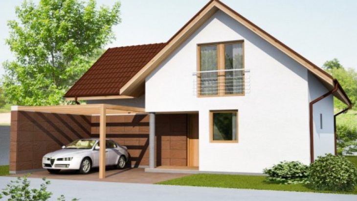 Проект мансардного дома с террасой и гаражом S42 - фото №1