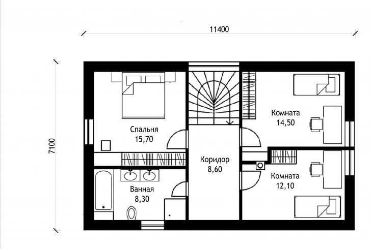 План 2 этажа мансардного дома с террасой S46