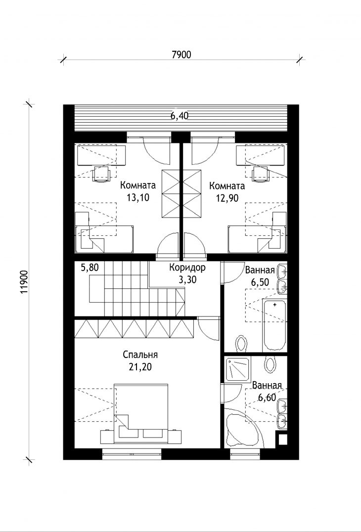 План 2 этажа мансардного дома с террасой S48