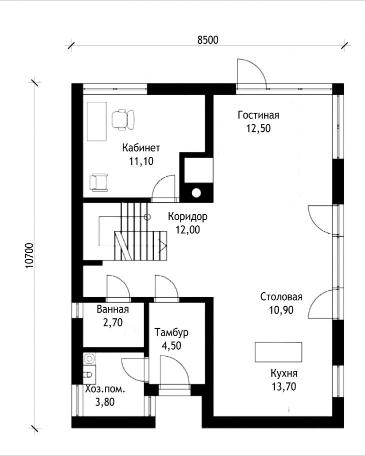 План 1 этажа мансардного дома S52