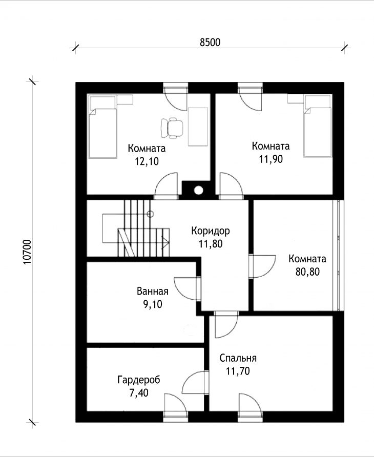 План 2 этажа мансардного дома S52