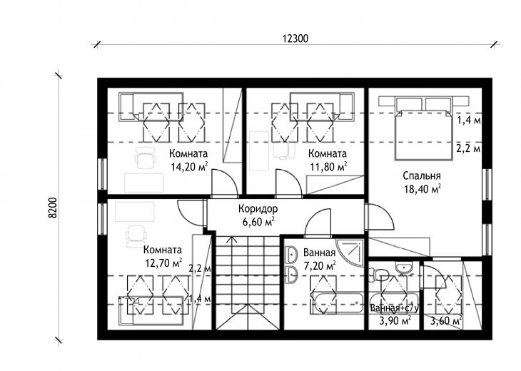 План 2 этажа мансардного дома с гаражом S53