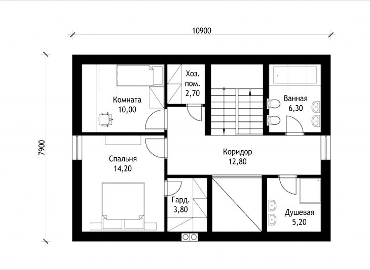 План 2 этажа мансардного дома S54