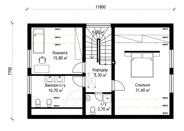 План 2 этажа мансардного дома S55