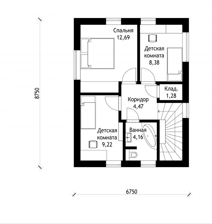 План 2 этажа двухэтажного дома с террасой V01