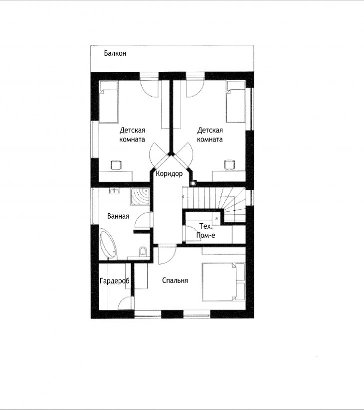 План 2 этажа двухэтажного дома с террасой V02