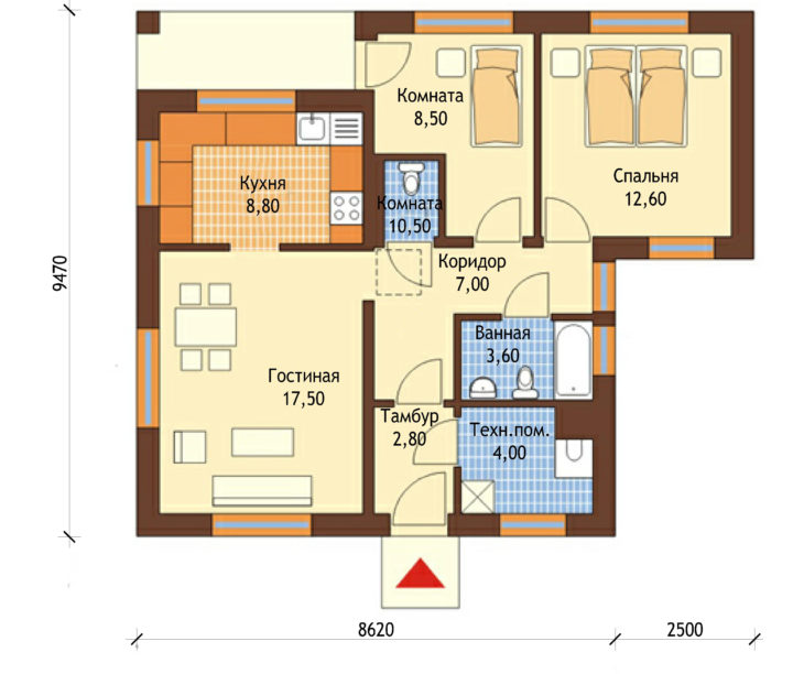План этажа одноэтажного дома P125
