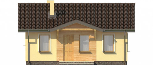 Фасад одноэтажного дома с террасой и навесом P131 - вид спереди