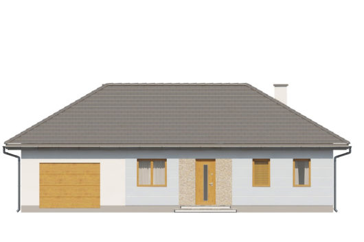 Фасад одноэтажного дома с террасой и гаражом P151 - вид спереди