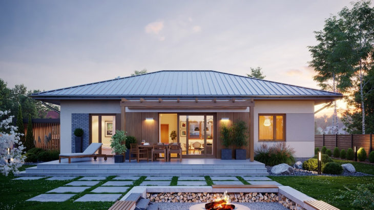 Проект одноэтажного дома с террасой P155 - фото №1