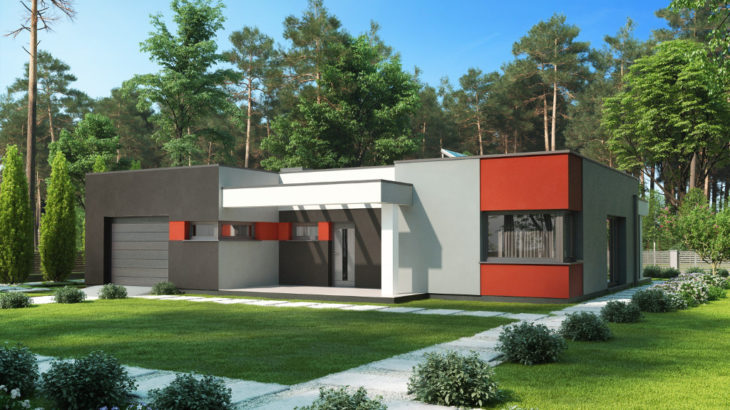 Проект одноэтажного дома с террасой и гаражом P162 - фото №2