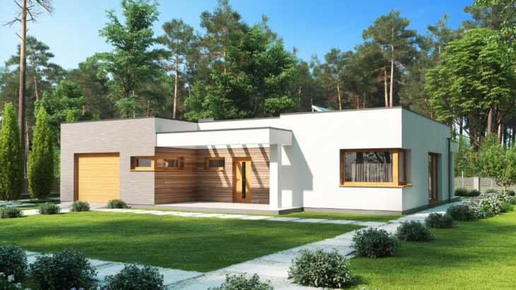 Проект одноэтажного дома с террасой и гаражом P162 - фото №1