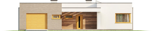 Фасад одноэтажного дома с террасой и гаражом P162 - вид спереди